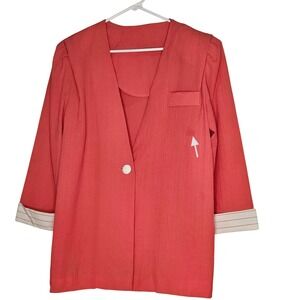 Vintage Coral Pink Blazer Women's 3/4 Sleeve Button Front Retro 80s Office‎